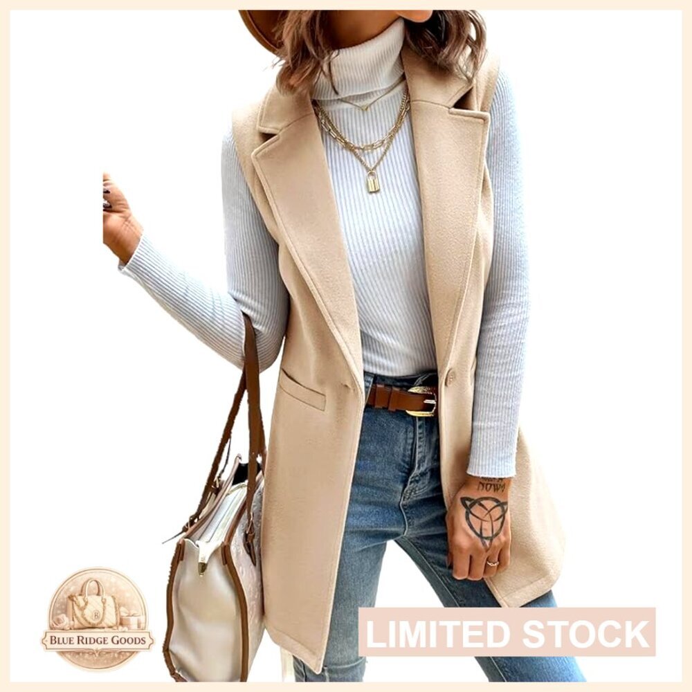 Wool Vest Blazer Jacket Sleeveless Trench Coat Classic Chic Fall Winter